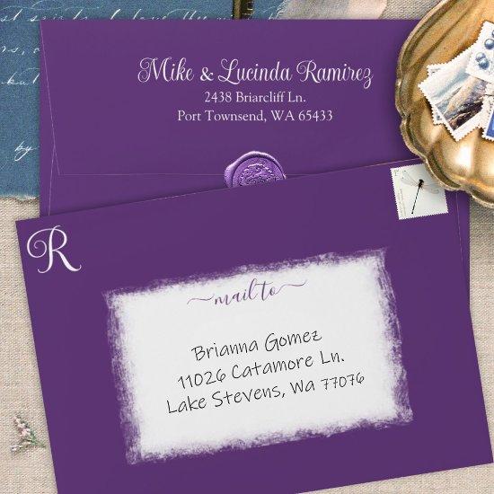 Purple Pre-addressed 5x7 Monogram Quinceanera Envelope