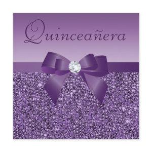 Purple Printed Sequins & Bow Quinceanera