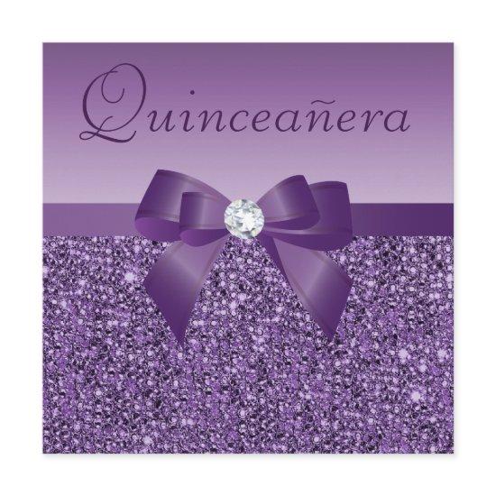 Purple Printed Sequins & Bow Quinceanera