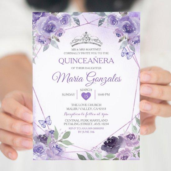 Purple Quinceañera 15 Anos Crown Mexican Butterfly