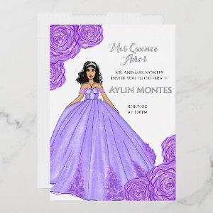 Purple Quinceanera Dress and Flowers Foil