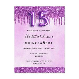 Purple Quinceanera glitter pink elegant luxurious  Postcard