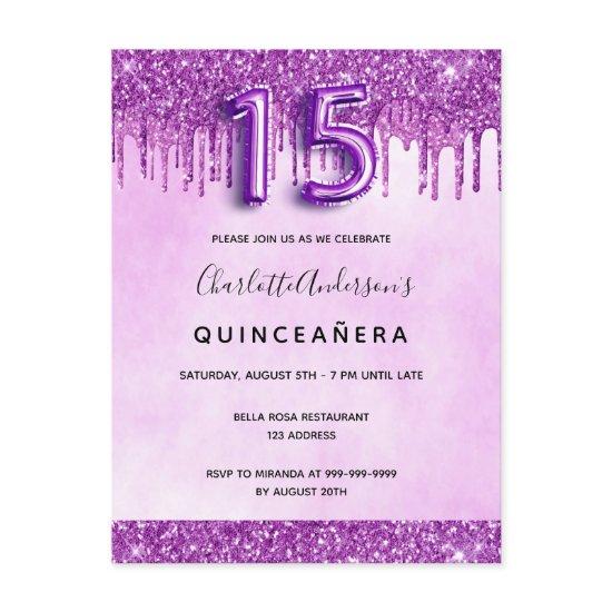 Purple Quinceanera glitter pink elegant luxurious  Postcard
