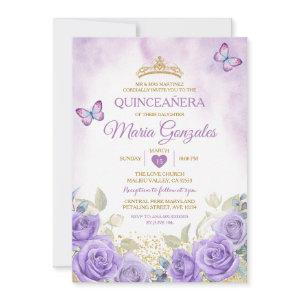 Purple Quinceañera Gold Crown Mexican Butterfly