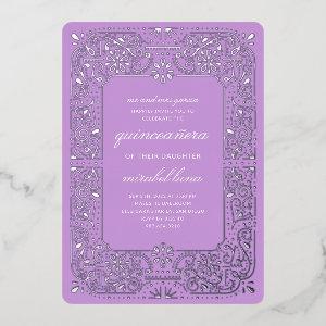 Purple Quinceañera invitaciones Foil