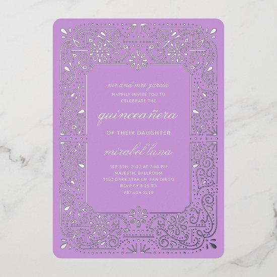 Purple Quinceañera invitaciones Foil