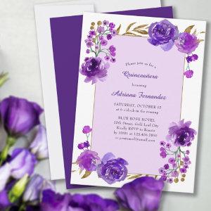 Purple Rose and Gold Leaf Elegant Quinceanera