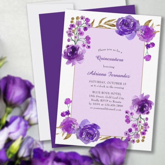 Purple Rose and Gold Leaf Elegant Quinceanera