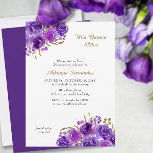 Purple Rose and Gold Leaf Quince Anos Quinceanera
