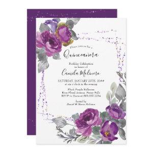 Purple Rose Confetti Frame Floral Quinceanera