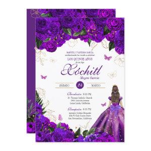 Purple Rose Elegant Floral & Butterfly Quinceañera