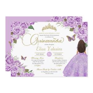 Purple Rose Floral Gold Tiara Butterfly Quince Inv
