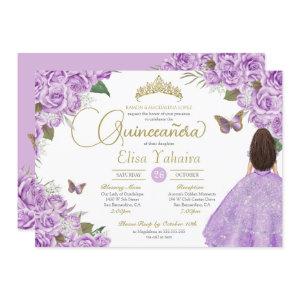 Purple Rose Floral Gold Tiara Butterfly Quince