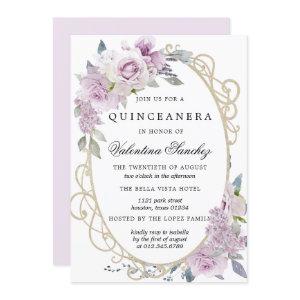 Purple Rose Lilac Watercolor Floral Quinceanera