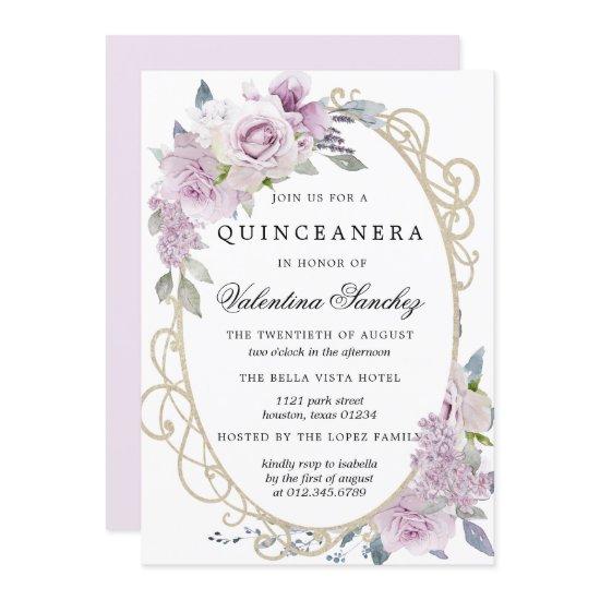 Purple Rose Lilac Watercolor Floral Quinceanera