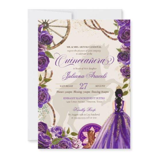 Purple Rose Western Ranch Charro Quinceanera