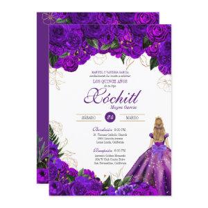 Purple Roses Elegant Floral 15th Birthday Quince