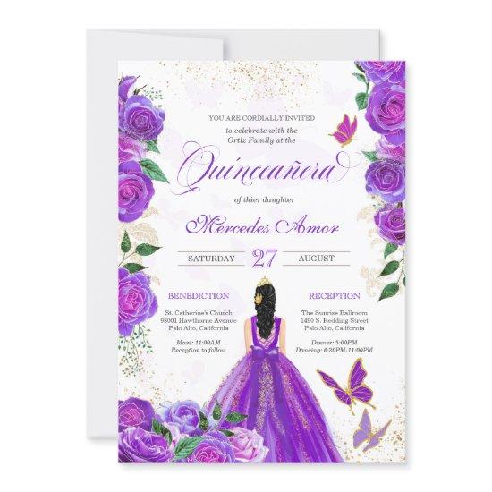 Purple Roses Floral Butterfly Mariposa Quinceanera