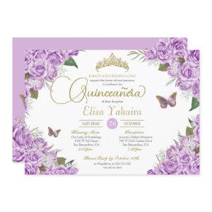Purple Roses Floral Tiara Butterfly Quinceanera