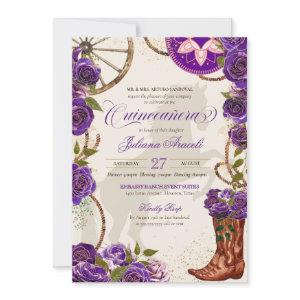 Purple Roses Western Boots Charro Quinceanera