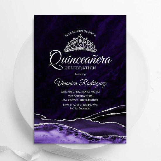Purple Silver Agate Marble Quinceanera