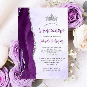 Purple Silver Agate Watercolor Quinceañera