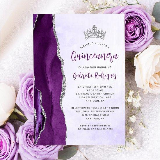 Purple Silver Agate Watercolor Quinceañera