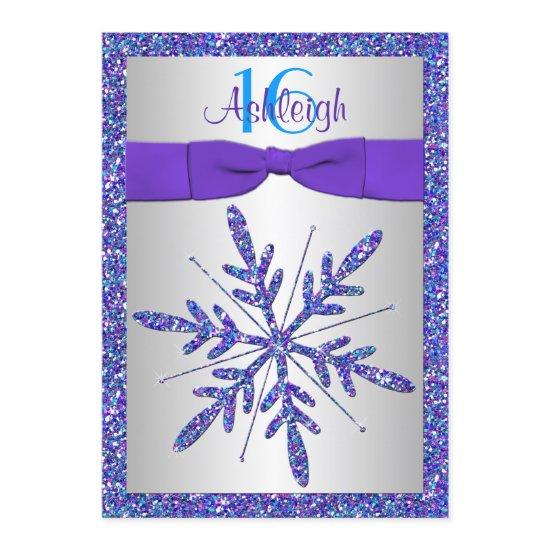 Purple, Silver, Blue Snowflake Birthday