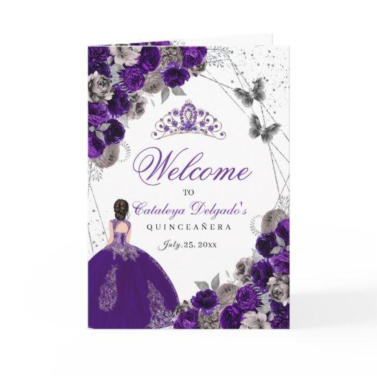 Purple Silver Butterfly Quinceanera Program