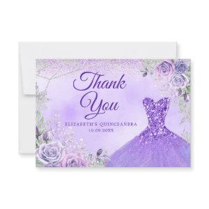 Purple Silver Christmas Snowflake Mis Quince Thank You Card