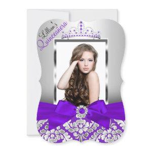 Purple Silver Damask & Tiara Photo Quinceanera