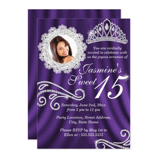 Purple Silver Diamond Tiara Photo Quinceanera