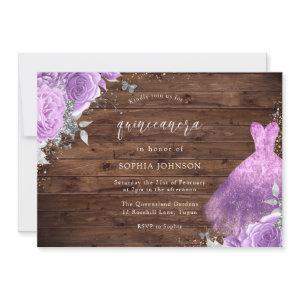 Purple & Silver Dress Rose Rustic Wood Quinceanera