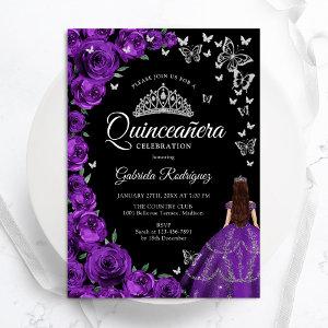 Purple Silver Floral Butterflies Quinceanera