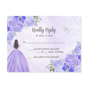 Purple Silver Floral Princess Quinceañera RSVP Postcard