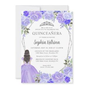 Purple Silver Floral Princess Tiara Quinceañera In