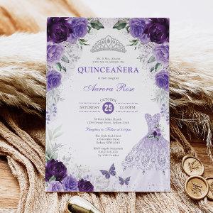 Purple Silver Floral Quinceañera Mis Quince Anos