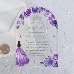 Purple Silver Floral Roses Watercolor Quinceañera Acrylic