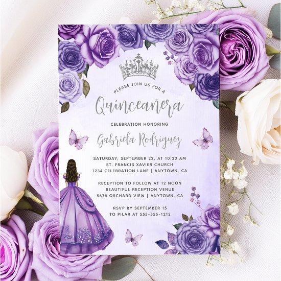 Purple Silver Floral Watercolor Quinceañera