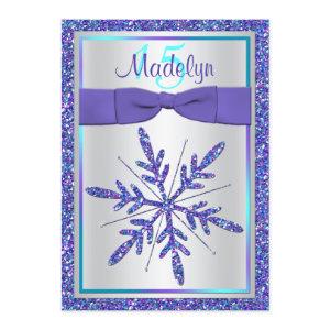 Purple Silver Glitter Snowflake Quinceanera Invite