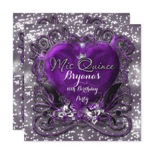 Purple & Silver Heart Mis Quince 15th