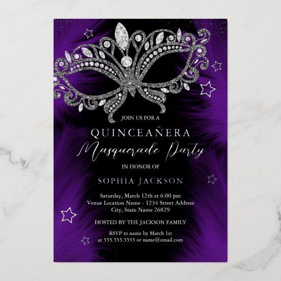 Purple Silver Masquerade Mask Star Quinceanera Foil