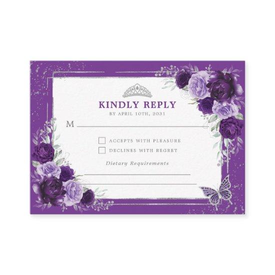 Purple Silver Quinceanera Mis Quince 15 Anos RSVP Enclosure Card
