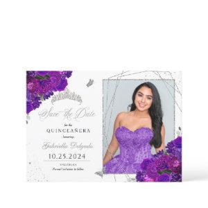 Purple & Silver Quinceañera Save The Date Photo