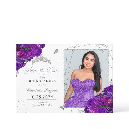 Purple & Silver Quinceañera Save The Date Photo