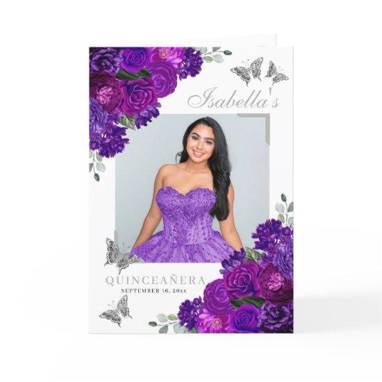 Purple & Silver Quinceanera Tiara Butterflies Program