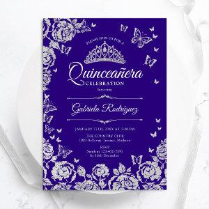 Purple Silver Roses Butterflies Quinceanera