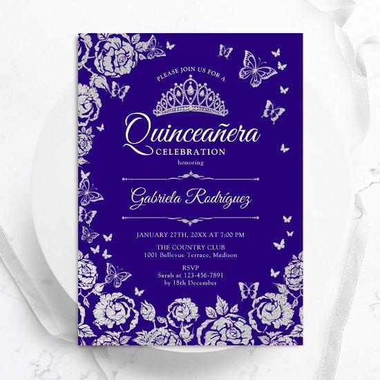 Purple Silver Roses Butterflies Quinceanera