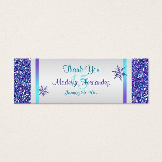 Purple, Silver Snowflakes Quinceanera Favor Tag