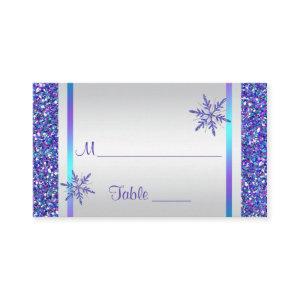 Purple, Silver Snowflakes Quinceanera Place Card